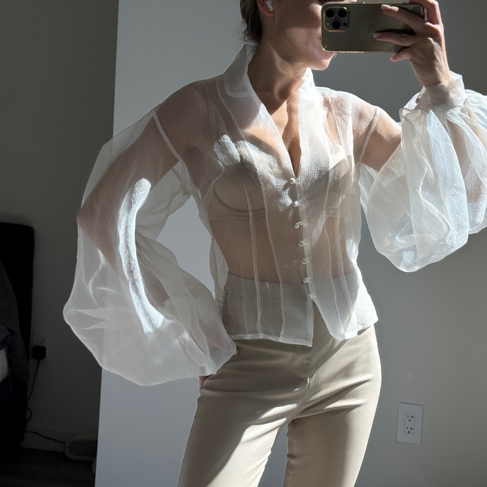 Nasty Gal Sheer White Blouse